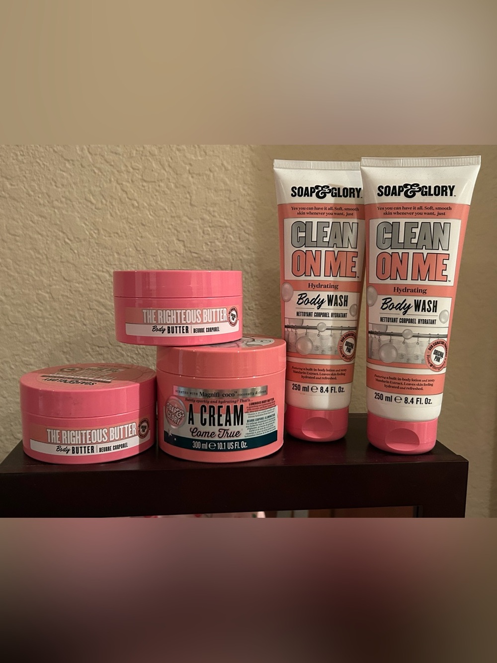 Bundle of 5 Soap & Glory Products- A Cream, Body Wash, Righteous Body Butter